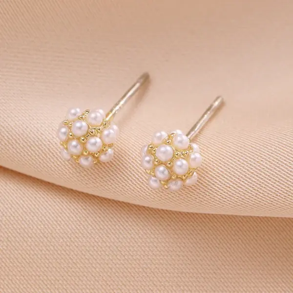 Wholesale 1 Pair Elegant Glam Flower Inlay Alloy Pearl Ear Studs