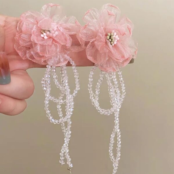oly-4909b4f14b6ac43e52e96c77f1755b07 Wholesale Pollen ~ Retro Flower Crystal Tassel Earrings Advanced Fairy Temperament Niche Design Holiday Style Exaggerated Earrings