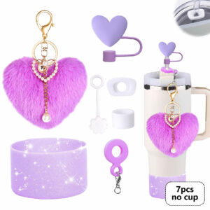 Wholesale Amazon Stanley Accessories Straw Plug Valentine Plush Heart Keychain Stanley Cup Set