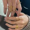 Wholesale PVD Coated Real Gold Plated 18K Gold Geometric 304 Stainless Steel Simple Style Waterproof Non Tarnish Rings