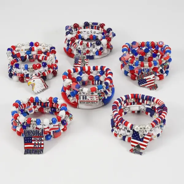Wholesale New American Flag Bracelet Red White Blue Beads Adjustable Clasp Independence Day & Daily Wear Unisex