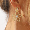 Wholesale E12859 metal-style geometric diamond earrings fresh and sweet hollow flowers light luxury exquisite earrings for women