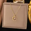 Wholesale Moon Inlay Pendant Necklace For Women In Copper With 18K Real Gold Plated Water Plating And Artificial Rhinestones On Cable Chain