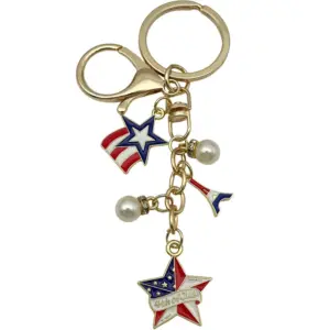 【kc Gold Blue American Independence Day Pentagram Pearl Iron Tower Keychain】-13.3g-ER1667