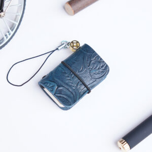 Engraving leather ink blue / Top layer cowhide super mini TN book (32 sheets, 64 pages)