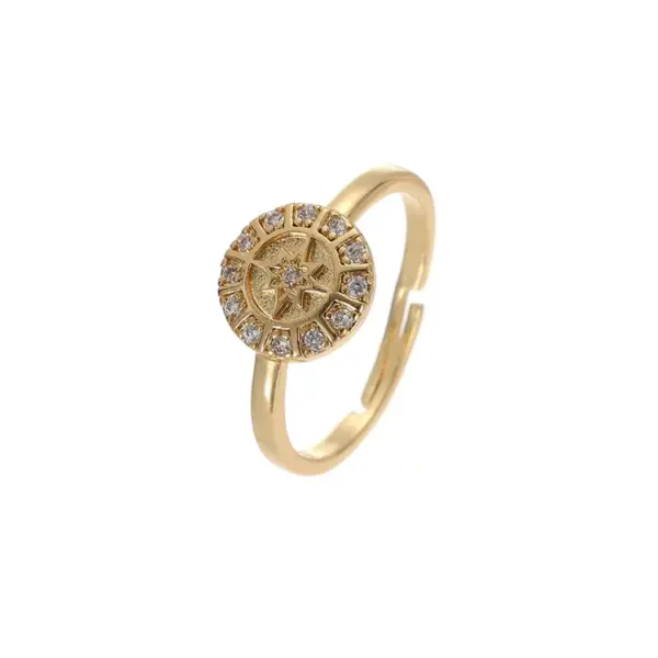 Wholesale Round Open Ring For Women In Copper With 14K Real Gold Electroplated Finish Featuring Zircon Inlay
