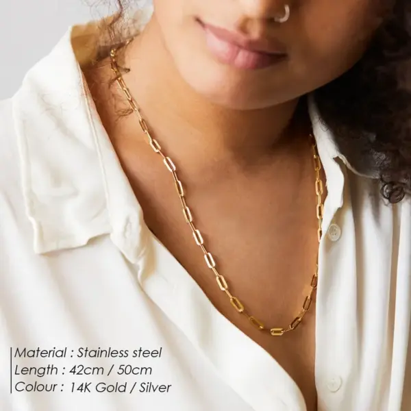 Wholesale Unisex Paper Clip Necklace With Hypoallergenic 316 Stainless Steel And 14K Real Gold PVD Coated Cuban Link Chain