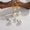 Wholesale French Retro Fashion Versatile Pearl Tassel Knotted Earrings Elegant Light Luxury Stainless Steel Earrings For Women Factory Direct Sale