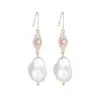 Wholesale Original Design Baroque Pearl Earrings Irregular Shape Ladies Jewelry Pink Zircon Stone Unusual Form Women's Elegant Classic Shiny Polished Ear Hooks