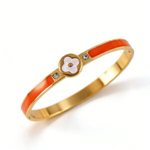 Four-flower orange epoxy rhinestone trim / True gold plating in full-body stainless steel furnace