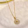 Wholesale Stainless Steel Brass Fashion Plating Inlay Flower Zircon Pendant Necklace
