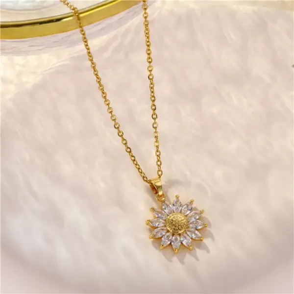 Wholesale Stainless Steel Brass Fashion Plating Inlay Flower Zircon Pendant Necklace