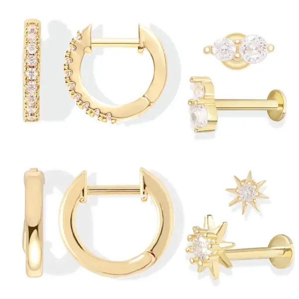 Wholesale Gold Plated Brass Earring Set Star Pattern Fashionable Ladies Jewelry Eight-pointed Star Luxury Style Stud Earrings