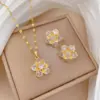Wholesale 201 Stainless Steel Copper Flower Zircon Elegant Simple Style Inlay Coffee Bean Chain Jewelry Set
