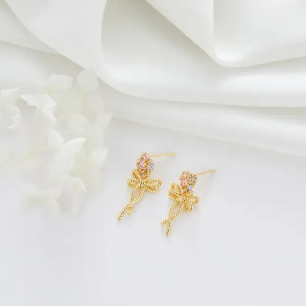 Wholesale Tassel Stud Earrings With Copper Craft And Zircon Inlay, Electroplated Finish, Featuring 925 Sterling Silver Ear Pins
