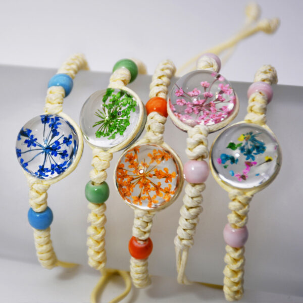 oly-49a70dc2fa985b14785b42a320025011 Wholesale Handmade Linen and Cotton Braided Bracelets for Girls, Colorful Dried Flowers, Tree of Life Bracelets, Bohemian Style Jewelry