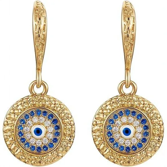 Wholesale Devil's Eye Ear Hook Earrings For Women, Electroplated Brass With 14K Real Gold Plated Finish And Zircon Inlay
