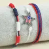 Wholesale Hand-woven Bracelet American Independence Day Flag Stars Hand-knotted Rope Red White Blue Geometric Alloy Unisex