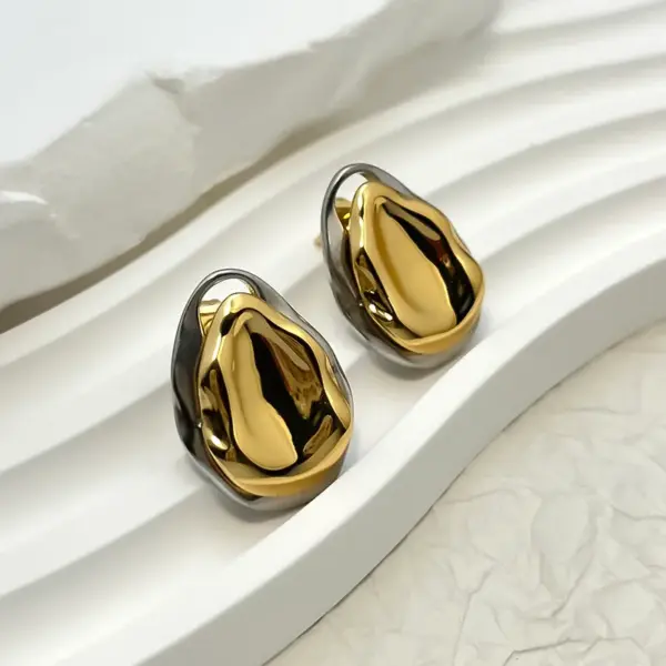 Wholesale Double Layer Gold And Silver Color Stainless Steel Electroplated 18K Gold Plated Waterdrop Shaped Women's Fashion Earrings