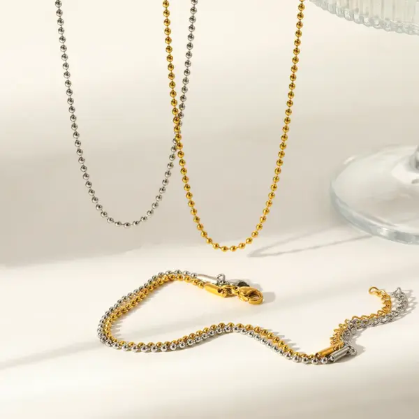 oly-4a235d0059d7606295103300f00ec2c6 Wholesale 18K Gold Plated 316 Stainless Steel Vacuum Electroplating (In Furnace) Chain Gold Steel Color Unisex Bracelet/Necklace 0.03µm