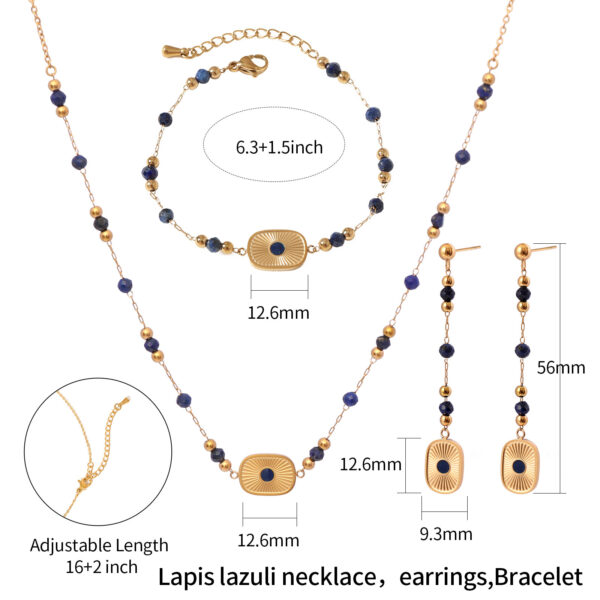 Wholesale Titanium steel, stainless steel, natural lapis lazuli bracelet, tassel earrings, necklace