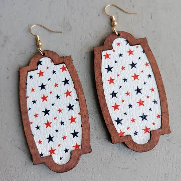 oly-4a34135a62bb5612d230d72b3451876e Wholesale American Flag Independence Day July 4th Star Drop Earrings Wooden Frame Personalized Geometric Pattern Hoop Earrings