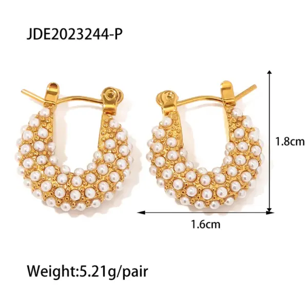 Wholesale 304 Stainless Steel Geometric PVD Coated Artificial Pearls 18K Gold Plated Real Gold Plated Fashion Waterproof Non Tarnish Inlay Gold Earrings