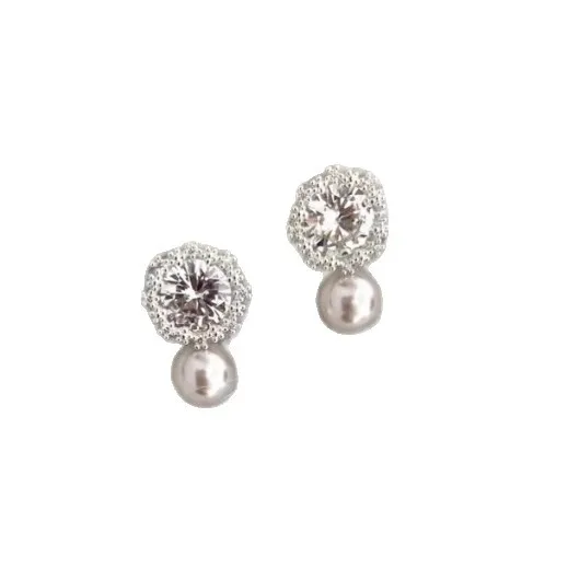 Wholesale Snowflake Electroplated Silver Plated Brass Stud Earrings With Pearl Inlay For Women