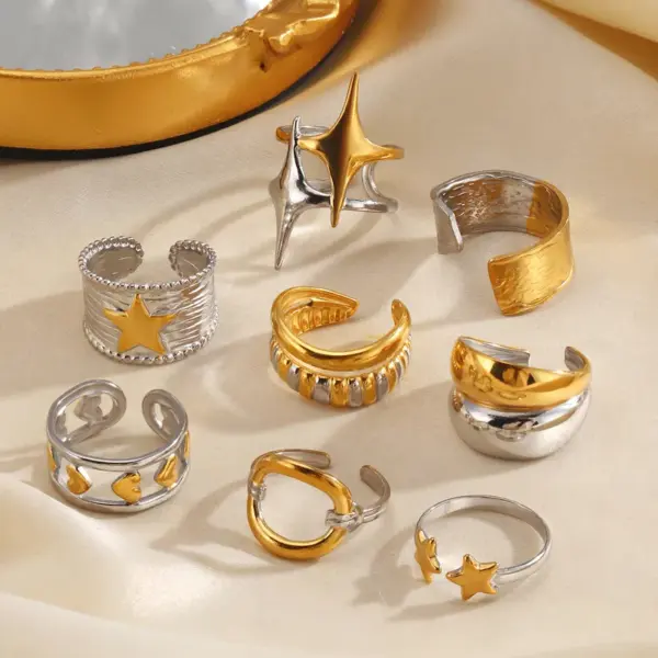 Wholesale Ion Plating (IP) 18K Gold Plated Pentagram Star Heart Shape 304 Stainless Steel IG Style Glam Vintage Style Waterproof Non Tarnish Open Rings