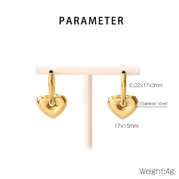 Wholesale Sweet Cool Minimalist Style 18K Gold Plated 304 Stainless Steel Vacuum Electroplated (In Furnace) Hollow Heart 3D Earrings For Women