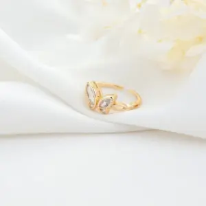 Wholesale Butterfly Ring For Women In Copper With 14K Real Gold Electroplated Finish Featuring Zircon Inlay