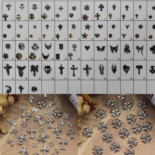 Wholesale Vintage Nail Art Jewelry Wholesale Punk Cross Scout Flower Diablo Silver Metal Nail Jewelry