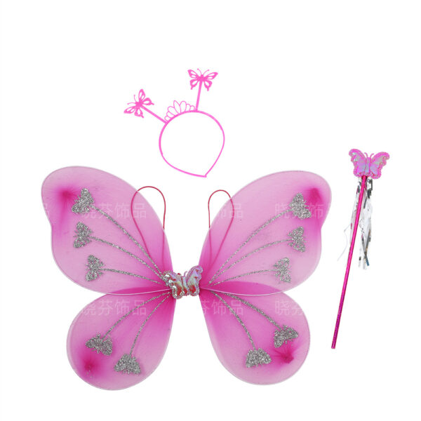 Wholesale  red butterfly wings children's back decoration magic stick butterfly headband three-piece set stage clothing props