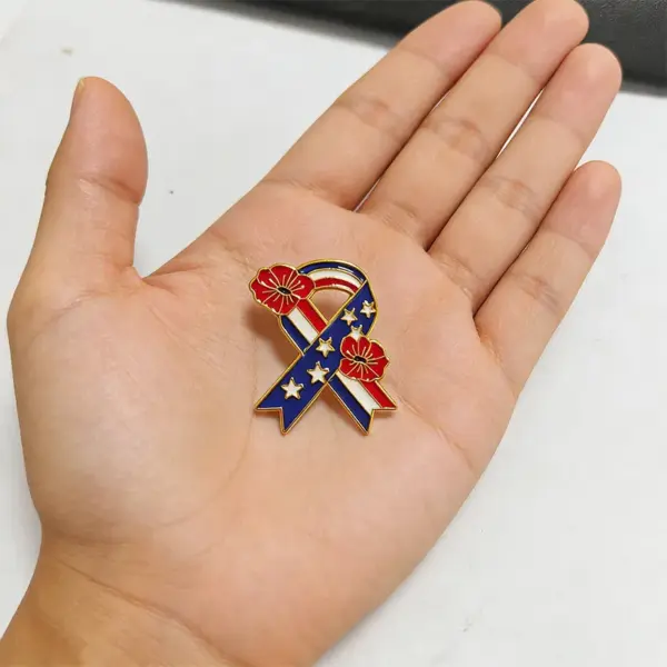 Wholesale Electroplated Alloy Flowers Pin, Flag Brooches For American National Day