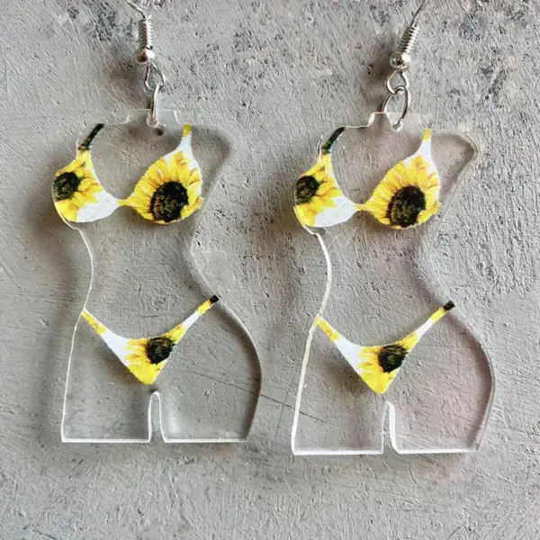 Wholesale Independence Day USA Trendy Sunflower Texas Print Acrylic Earrings Geometric Pattern Body Hook For Women Personalized Fashion