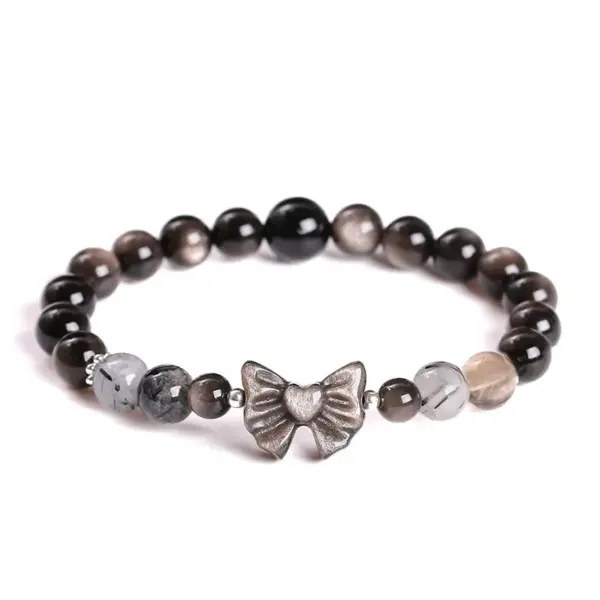 Wholesale JD Jewelry Natural Silver Agate Bowknot Gold Copper Bracelet Fashion High-end Round Bead Bracelet Girl Accessories