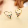 Wholesale Fashionable Miniature Sweet Fresh Women's Micro-Set Color Zircon Ear Studs Hollow Heart Shaped Earrings Cute Style Copper Material