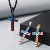 Wholesale 1 Piece 33*20mm 600*3mm 304 Stainless Steel 18K Gold Plated Cross American Flag Pendant Chain