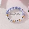 Wholesale  Gold Stainless Steel Love Acrylic Alphanumeric Small Gold Beads Blue and White Porcelain Beaded Valentine's Day Bracelet