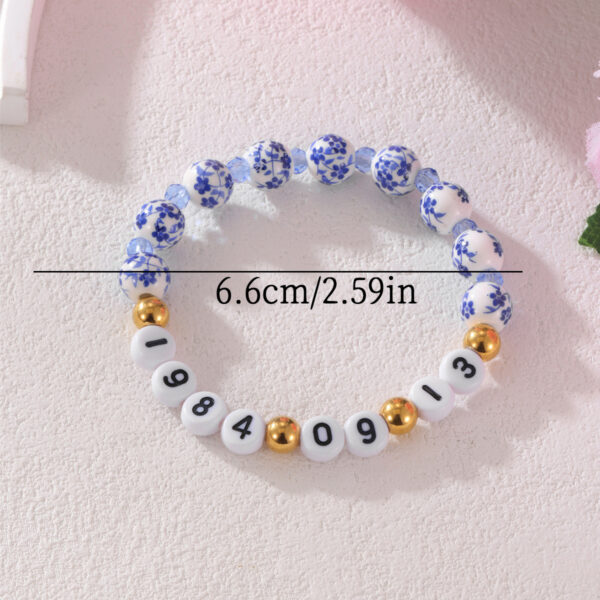 Wholesale  Gold Stainless Steel Love Acrylic Alphanumeric Small Gold Beads Blue and White Porcelain Beaded Valentine's Day Bracelet
