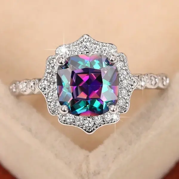 Wholesale Geometric Claw Setting Rings For Women In Copper With White K Water Plating And Zircon Inlay