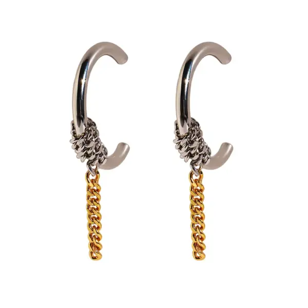 Wholesale 1 Pair Hip-Hop Exaggerated C Shape Lines Plating Brass 24K Gold Plated Bullet Backs Hoop Earrings