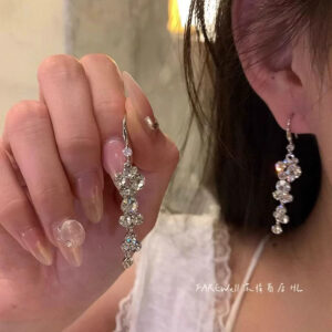A2704 silver-super flash zircon tassel earrings
