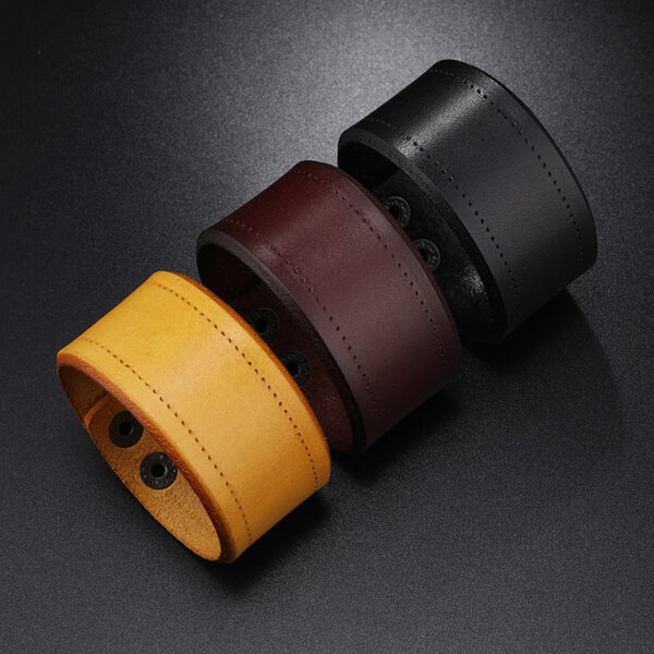 oly-4aa851bf4cc4ad9381bf5666dc7dc8b5 Wholesale Punk Style Simple Retro Wide Leather Bracelet Jewelry Punk Style Men's Head Layer Cowhide Bracelet