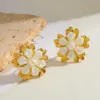 Wholesale 18K Gold Plated 304 Stainless Steel Vacuum Electroplating (In Furnace) Acrylic Flower Electroplated Earrings For Women Weekend Selfie
