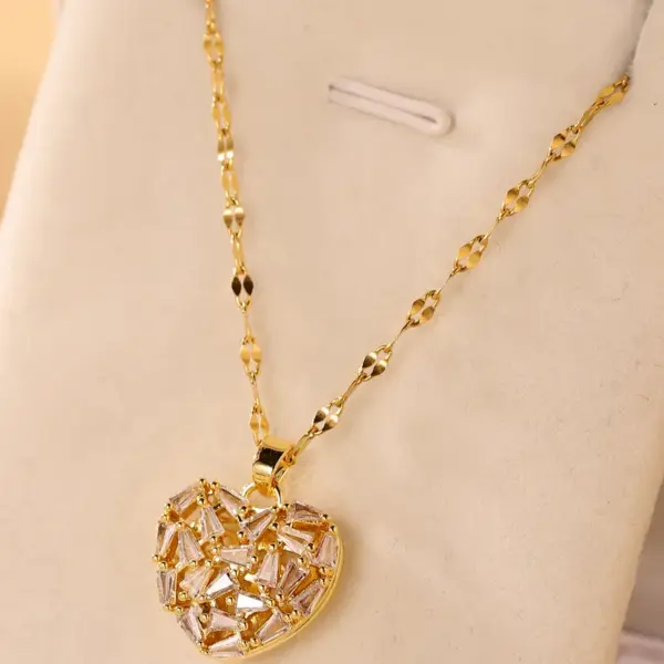 oly-4ac903e084dfcef301ac80c8cff7e642 Wholesale Jewelry Elegant Glam Heart Shape Stainless Steel Zircon Plating Inlay Pendant Necklace