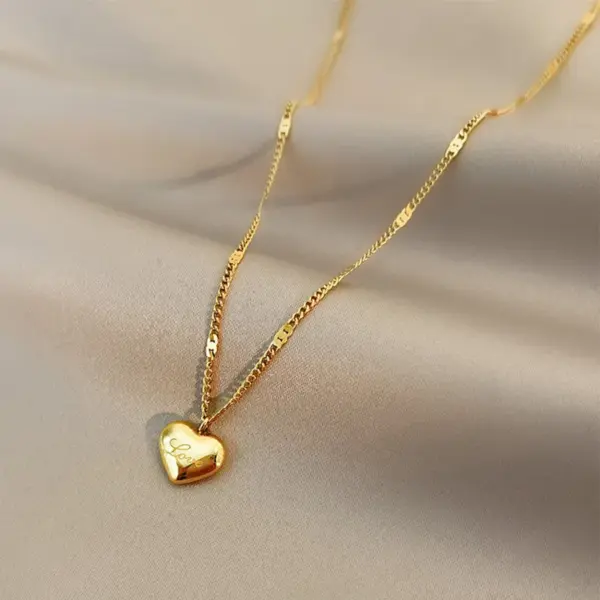 Wholesale Jewelry Simple Style Heart Titanium Steel Imitation Gold Snake Chain Necklace