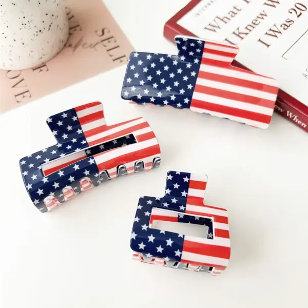 Wholesale PVC American Flag Barrettes Festival Atmosphere High Sense Grip Back Head Shark Clip Hair Accessories