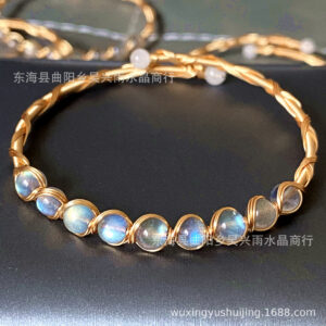 Wholesale 14K Gold Wound Bracelet White Pearl Color Tourmaline Natural Lavolite Moonstone Red Agate Bracelet