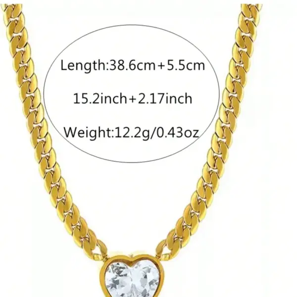 Wholesale 304 Stainless Steel Glass Heart Shape Ion Plating (IP) 18K Gold Plated Sexy Romantic Waterproof Non Tarnish Cuban Link Chain Curb Chain Gold Bracelets Necklace Jewelry Set